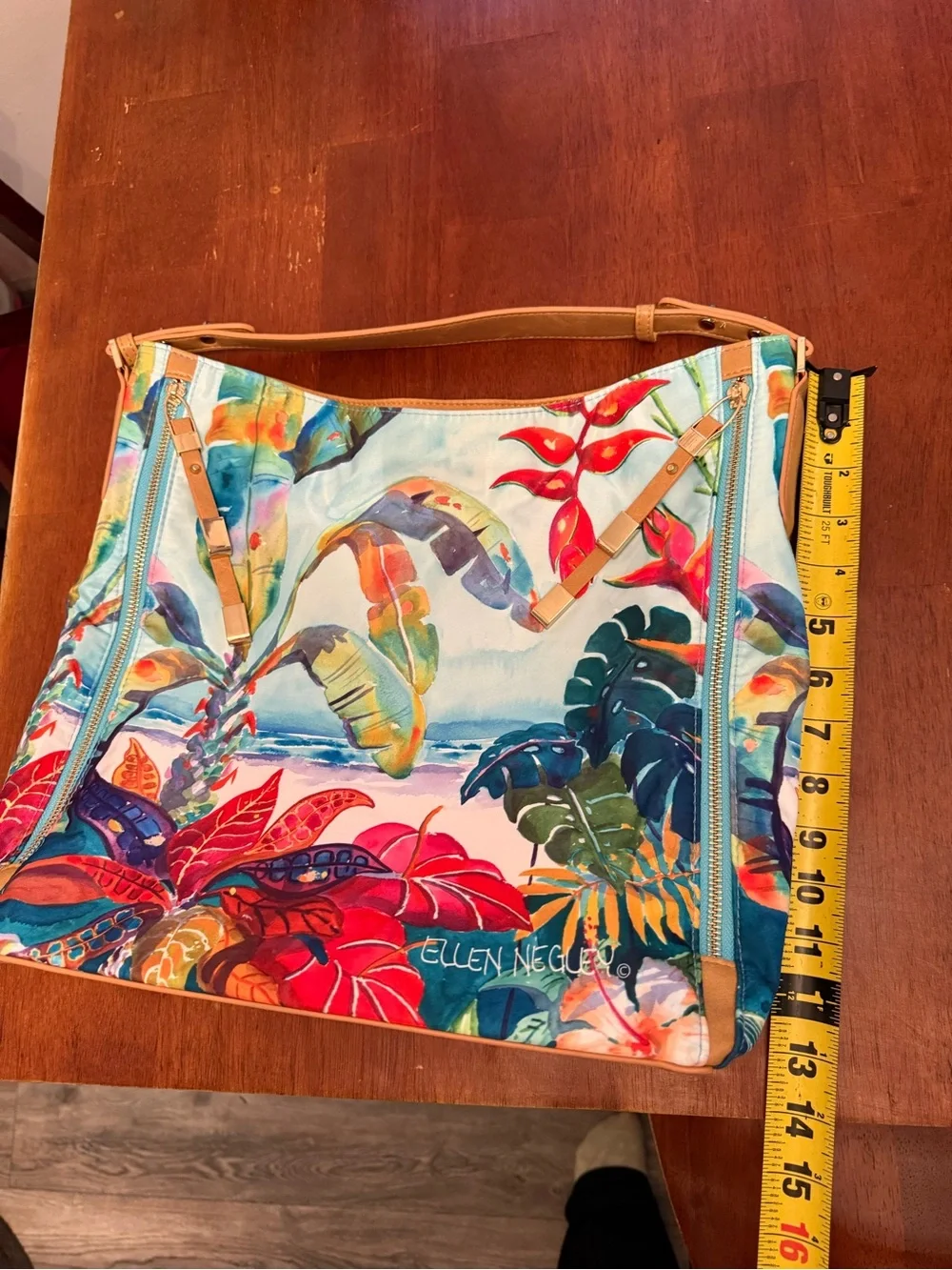 Ellen Negley Tropical Beach Watercolor Hobo Shoulder Bag Purse